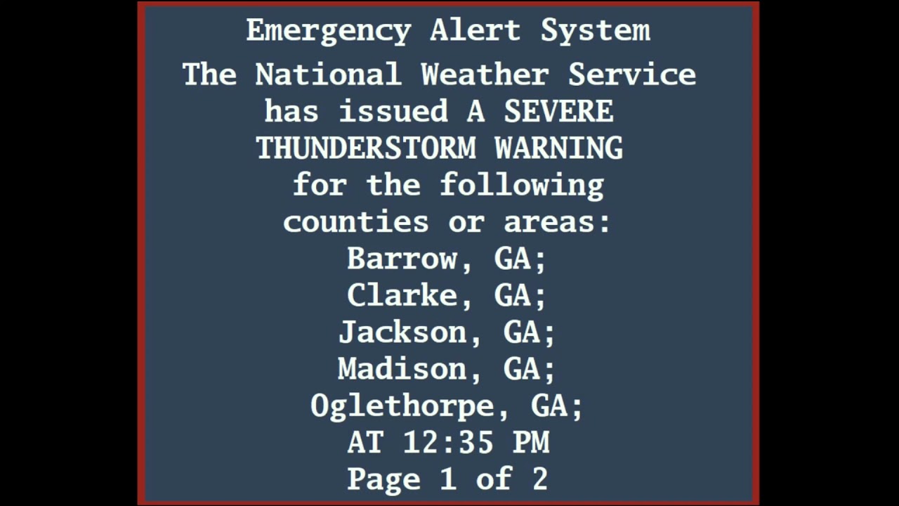 Severe Thunderstorm Warning Issued for Athens, GA