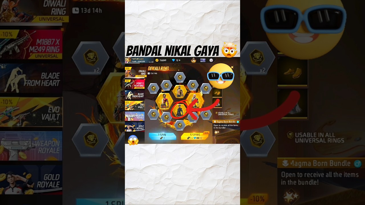 Diwali Ring Spin ๐ Win Rare Bundle in Free Fire!
