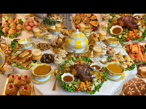 أول مائدة رمضان 🌙اوا هانا يالالة🥰هنيتك من التفكير🤔فطور كامل مكمول من التحلية حتى السحور واللذة حتى