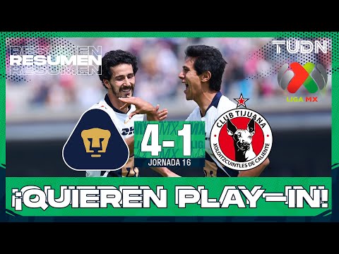 Resumen y goles | Pumas 4-1 Tijuana | Liga MX - Jornada 16 Apertura 2025 | TUDN
