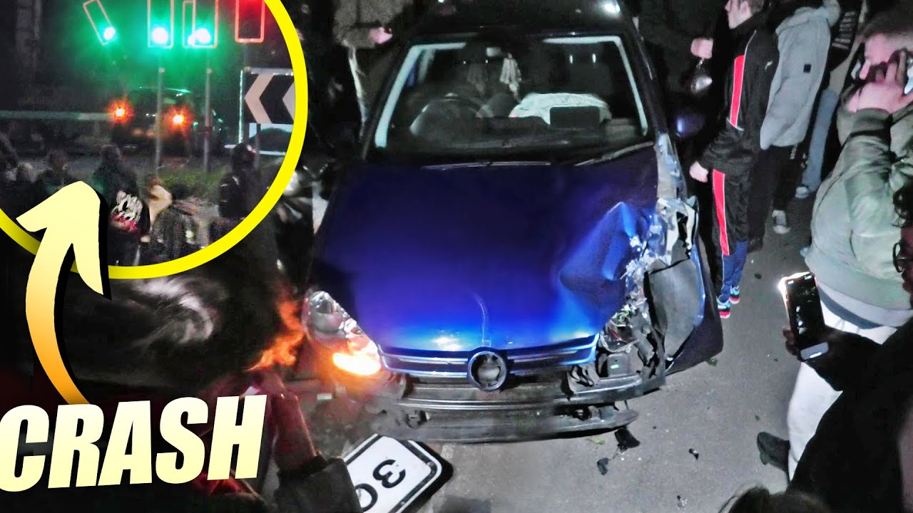 Speeding Car Hits Traffic Light at Car Meet 🚗