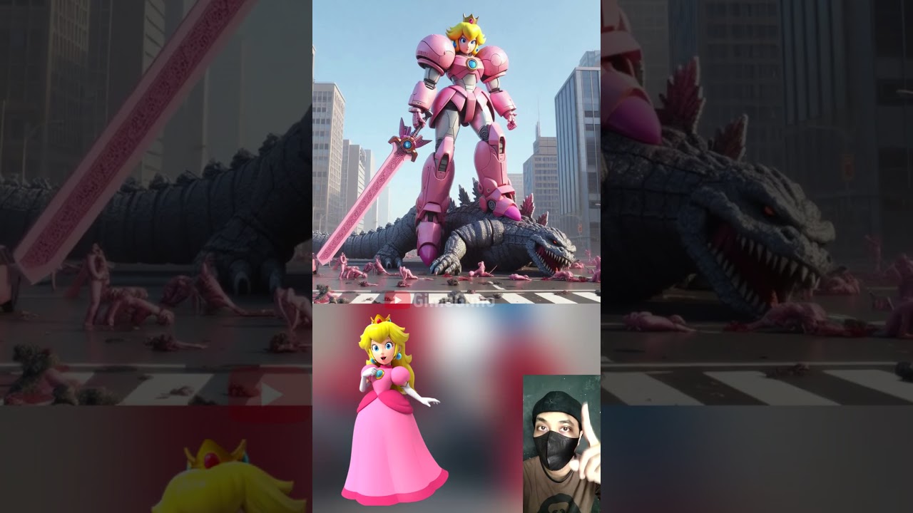 Mario Brothers Titan Robot Protects City from Godzilla