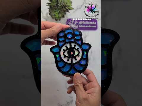 Holographic Evil Eye and Hamsa Hand Demolding  #resinart #resinmold #holographic