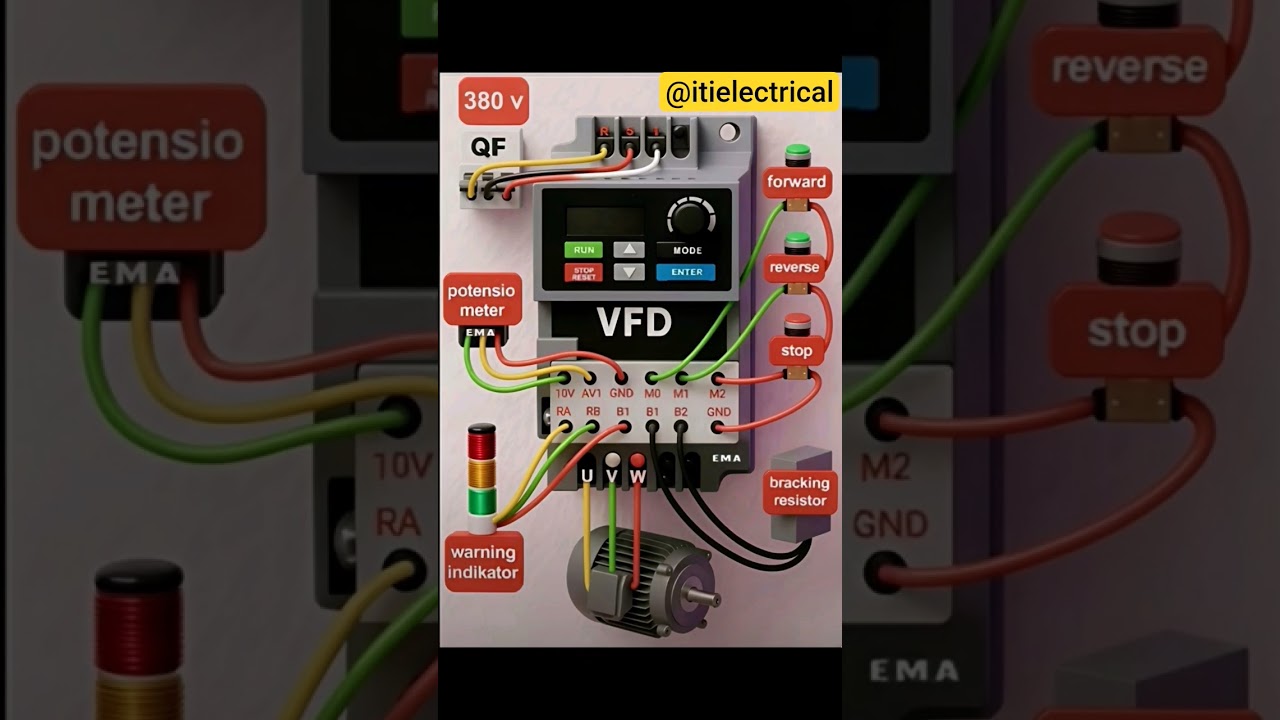 VFD Wiring Diagram | Forward Reverse Stop Connection | VFD Motor Control Explained #shorts #vdf