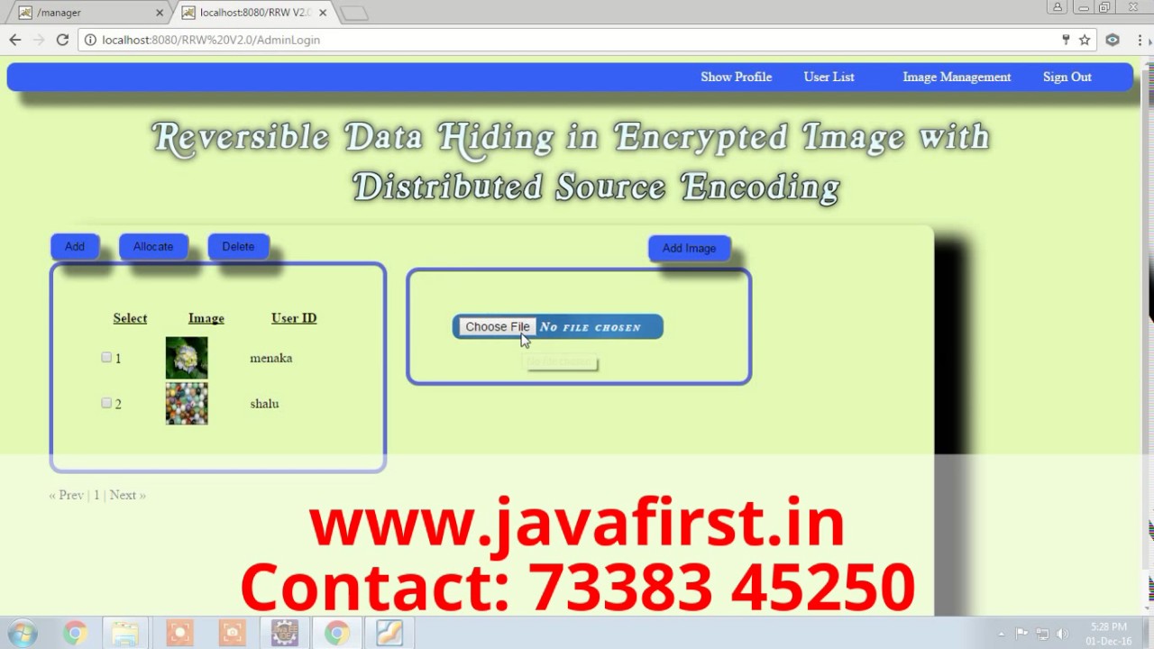 IEEE 2016: Reversible Data Hiding in Encrypted Image with Distributed Source Encoding