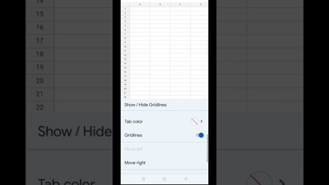 Toggle Gridlines in Google Sheets Android 📱