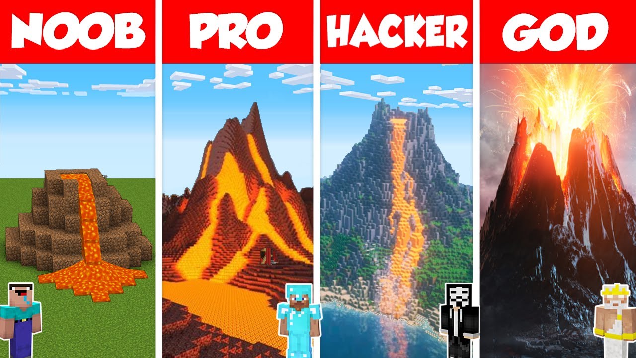 Minecraft TNT VOLCANO HOUSE BUILD CHALLENGE - NOOB vs PRO vs HACKER vs GOD / Animation