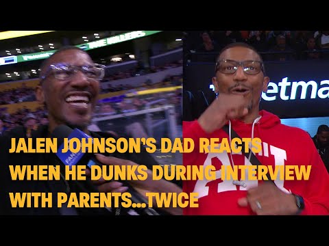 The TWO times Jalen Johnson has dunked during interviews with his parents 🤯🤯