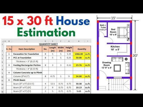 Building Estimation || Estimation Excel Sheet || 15x30 House Estimation | Quantity Estimation
