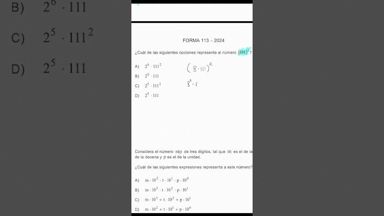 ¿Cuál opción es (888)²? | PAES M1 Ejercicio 18