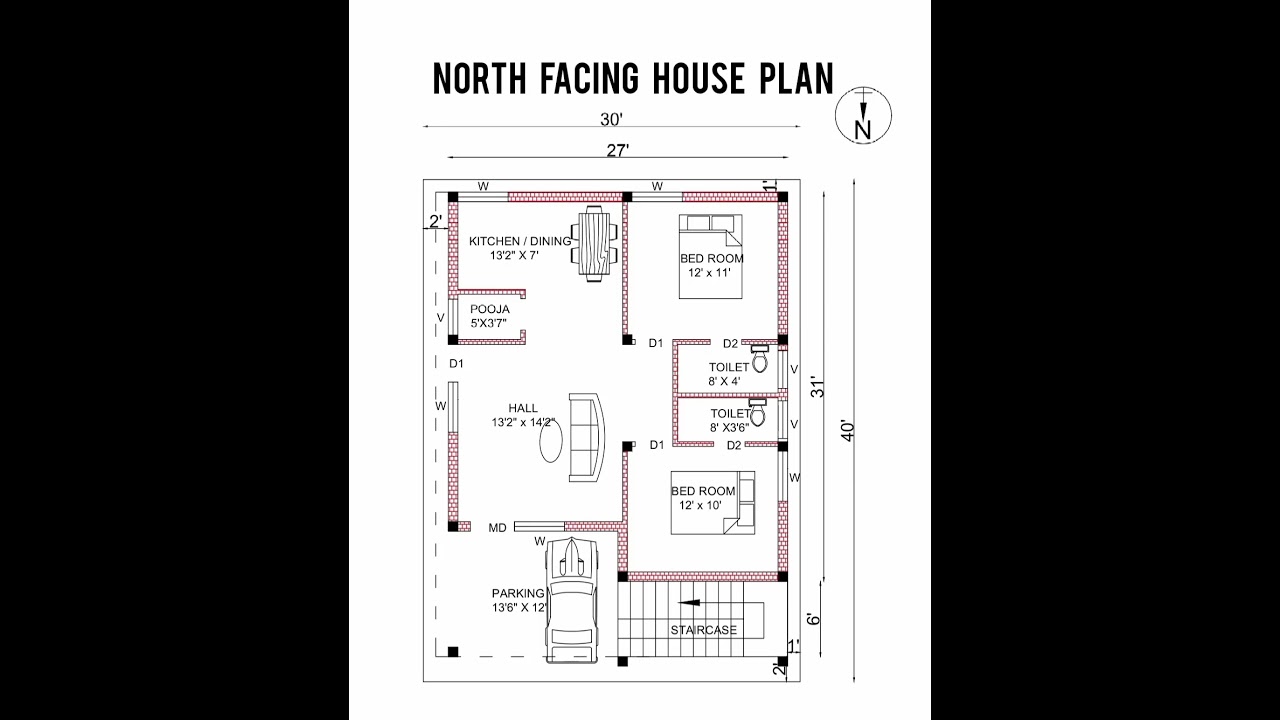 30 North-Facing 30Γ40 Feet House Plan π‘