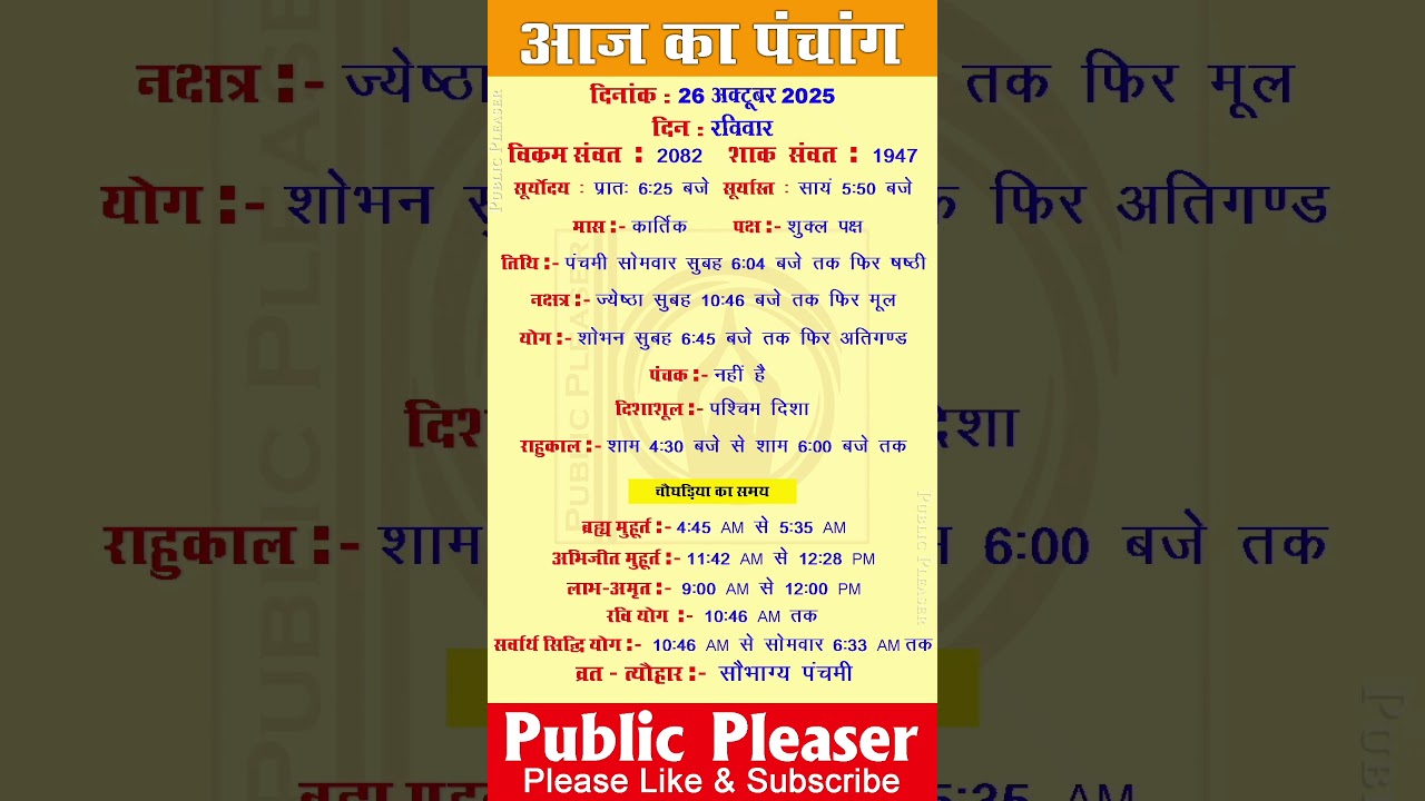 26 October 2025: Today's Panchang for Auspicious Moments ✨