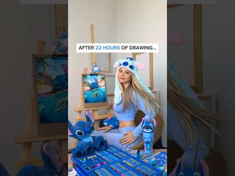 DRAWING, BUT I CAN ONLY USE ART SUPPLIES WITH STITCH💙 DID YOU FIND HIDDEN FLOWER?🌺 #stitch #art