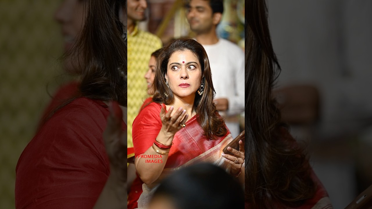 Kajol Dazzles in Festive Red & White Saree for Sindoor Khela ✨