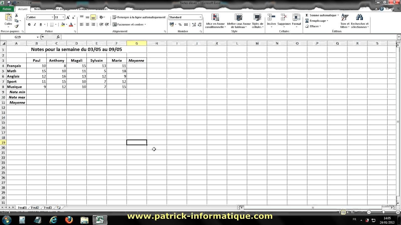Excel 2010 : Moyenne, Min & Max 📊
