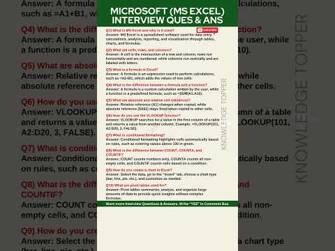 MS Excel Interview Questions and Answers | Microsoft Excel Interview Questions and Answers