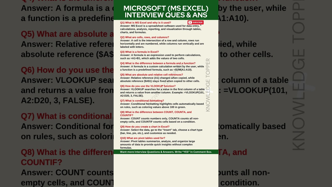 Essential Microsoft Excel Interview Questions and Answers
