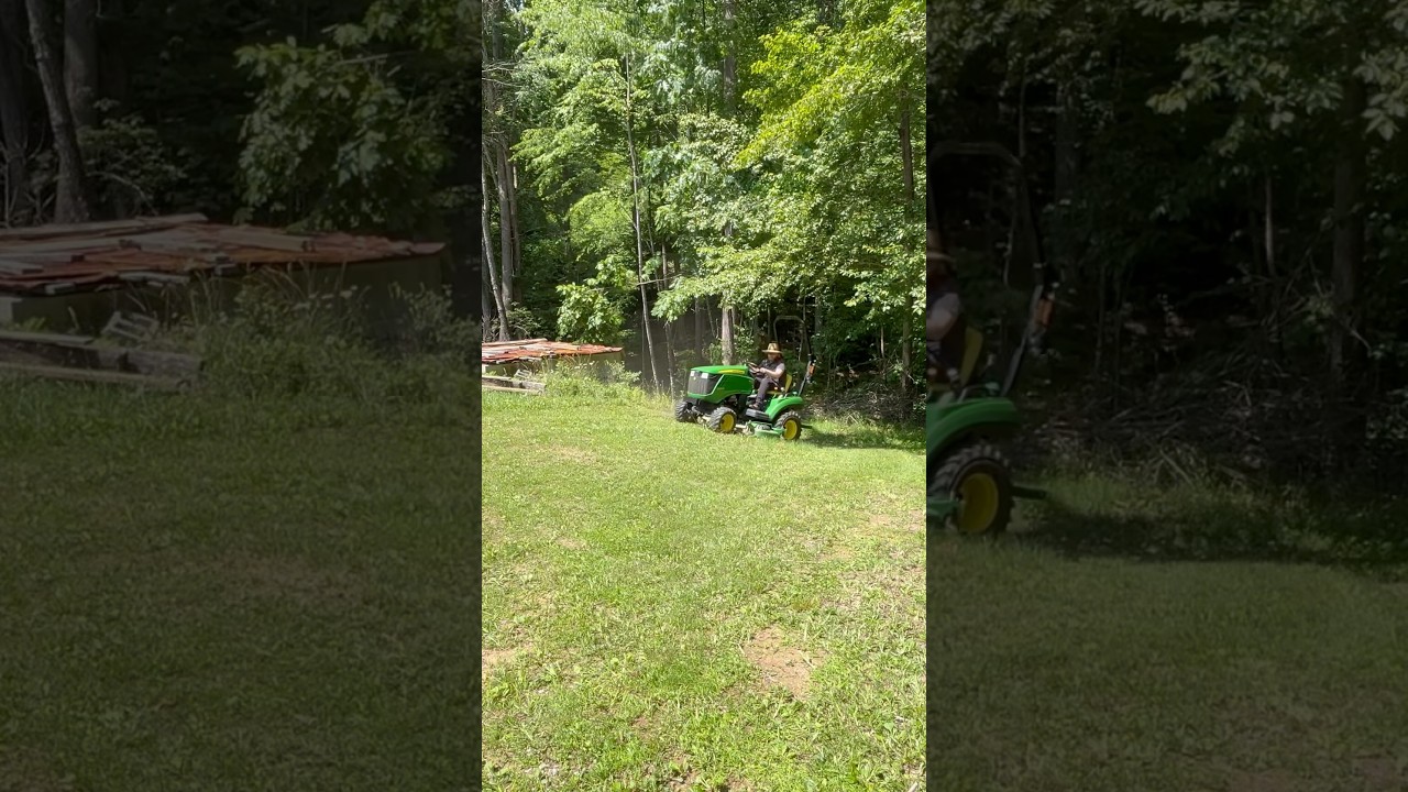 John Deere 1023E Mowing Near Old Well House 🚜