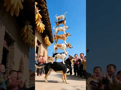 7 dogs are stacked layer by layer. The dog at the bottom is really amazing