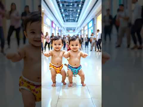 Twin Babies Dancing in Mall with Puppy 😍 | Cute Baby Dance with Moms | Viral Baby Video 2025