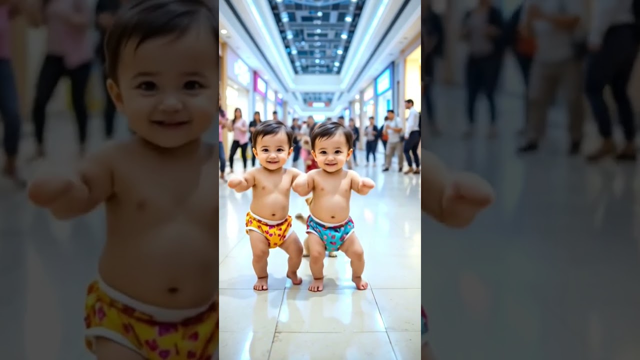 Adorable Twin Babies Dancing with Puppy in Mall ๐ถ | Viral Baby Video 2025
