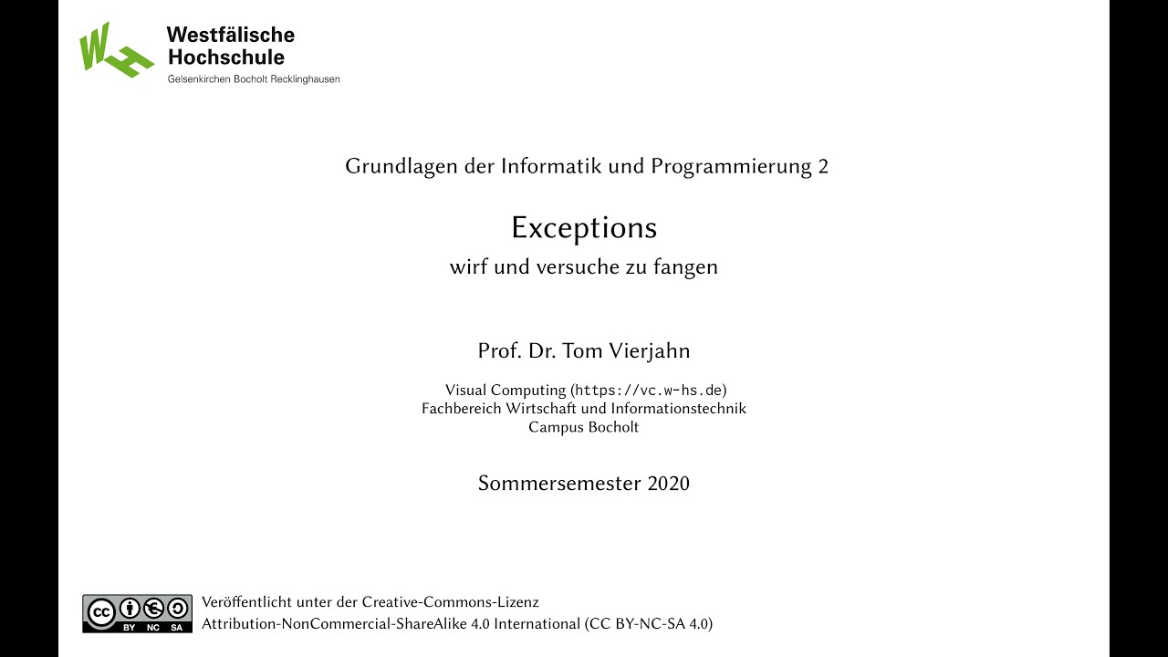 Informatik & Programmierung 2: Meistere Exceptions – throw, try, catch 🛠️ (SoSe 2020)