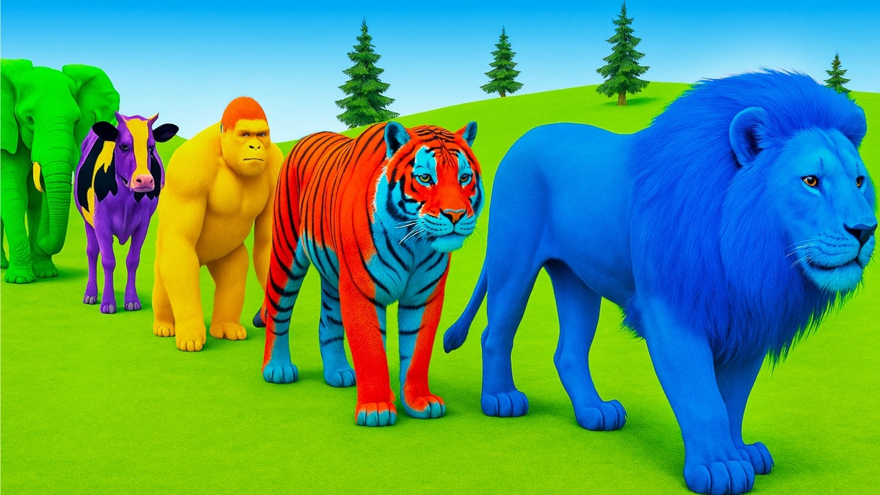 Long Slide Game With Cow Elephant Gorilla Hippopotamus Tiger 3d Animal Game Funny 3d Animals