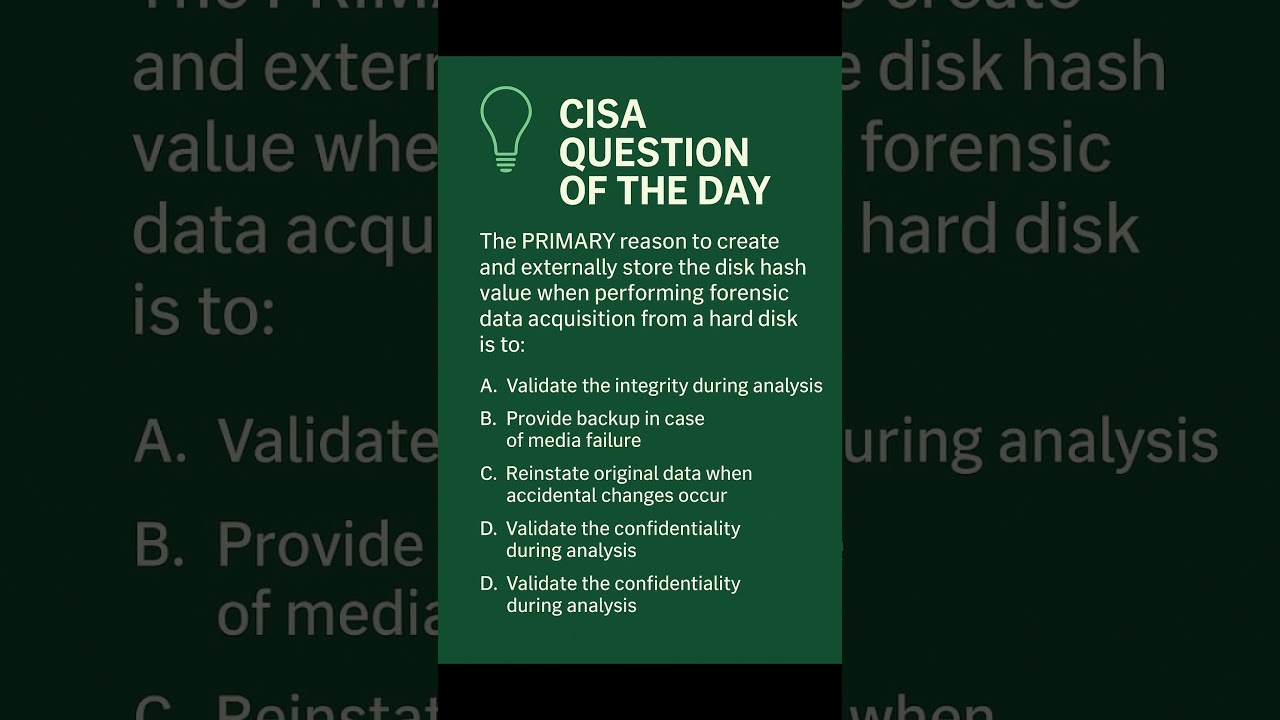 CISA Question of the Day: Why External Hash Storage Is Crucial in Forensic Investigations 🔍