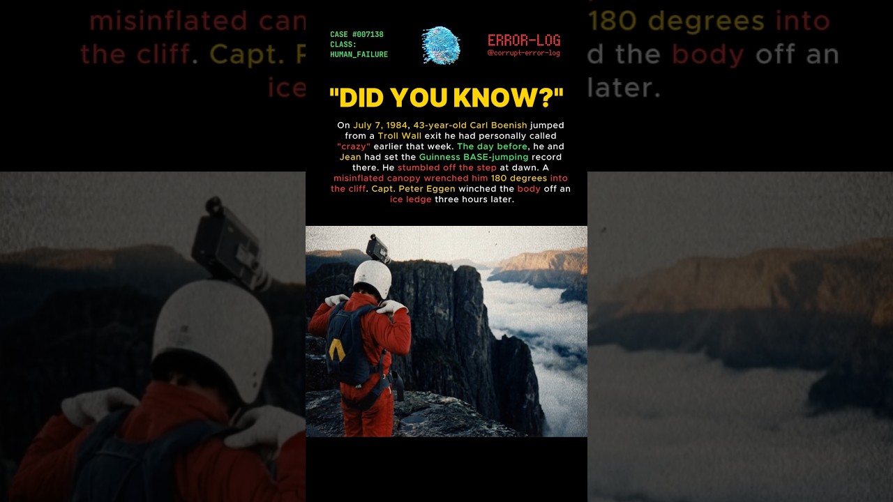 CASE 7138 - Boenish (1984) Record he broke the day before he d*ed #shorts #basejumping #norway