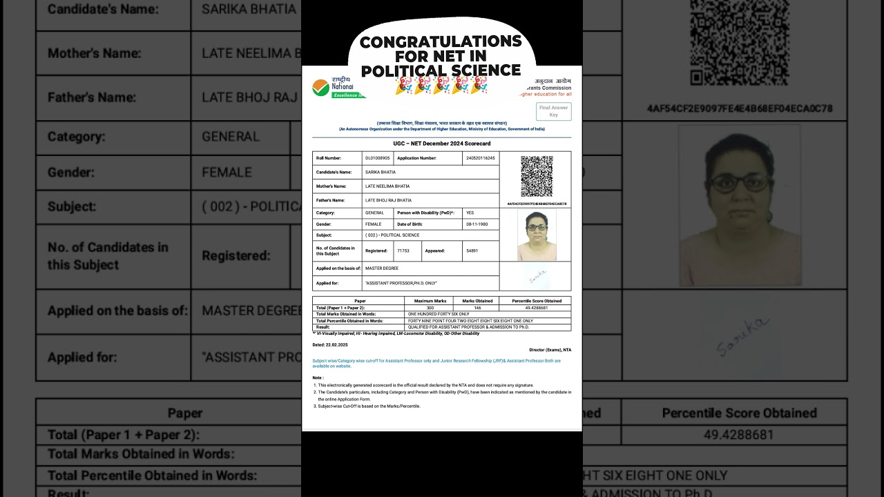 Congratulations for NET in Political science | UGC NET RESULT OUT DECEMBER 2024 | political science