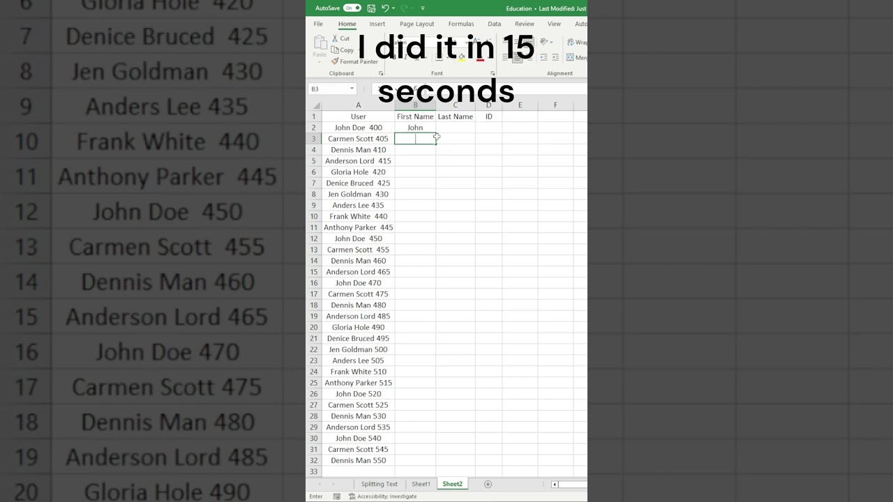 Excel Autofill Columns Fast with CTRL + E