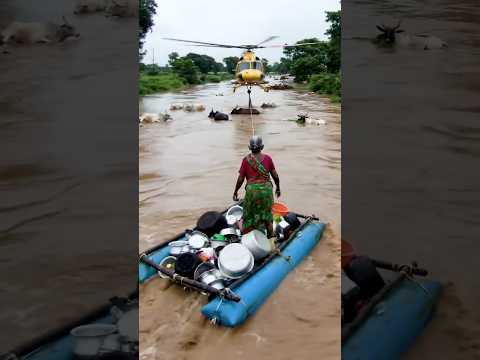 Helicopter Rescue Amid the Storm #trending #shorts #flood #viralvideo