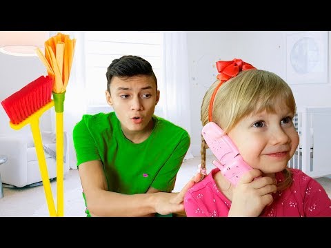 Alena and Pasha cleans the playhouse