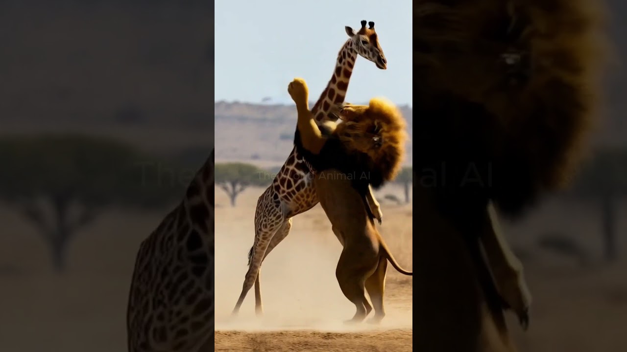 Lion vs. Giraffe: Wild Chase in the Savanna 🦁🦒