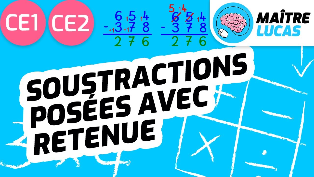 Exercices de soustractions posées avec retenues pour CE1 et CE2