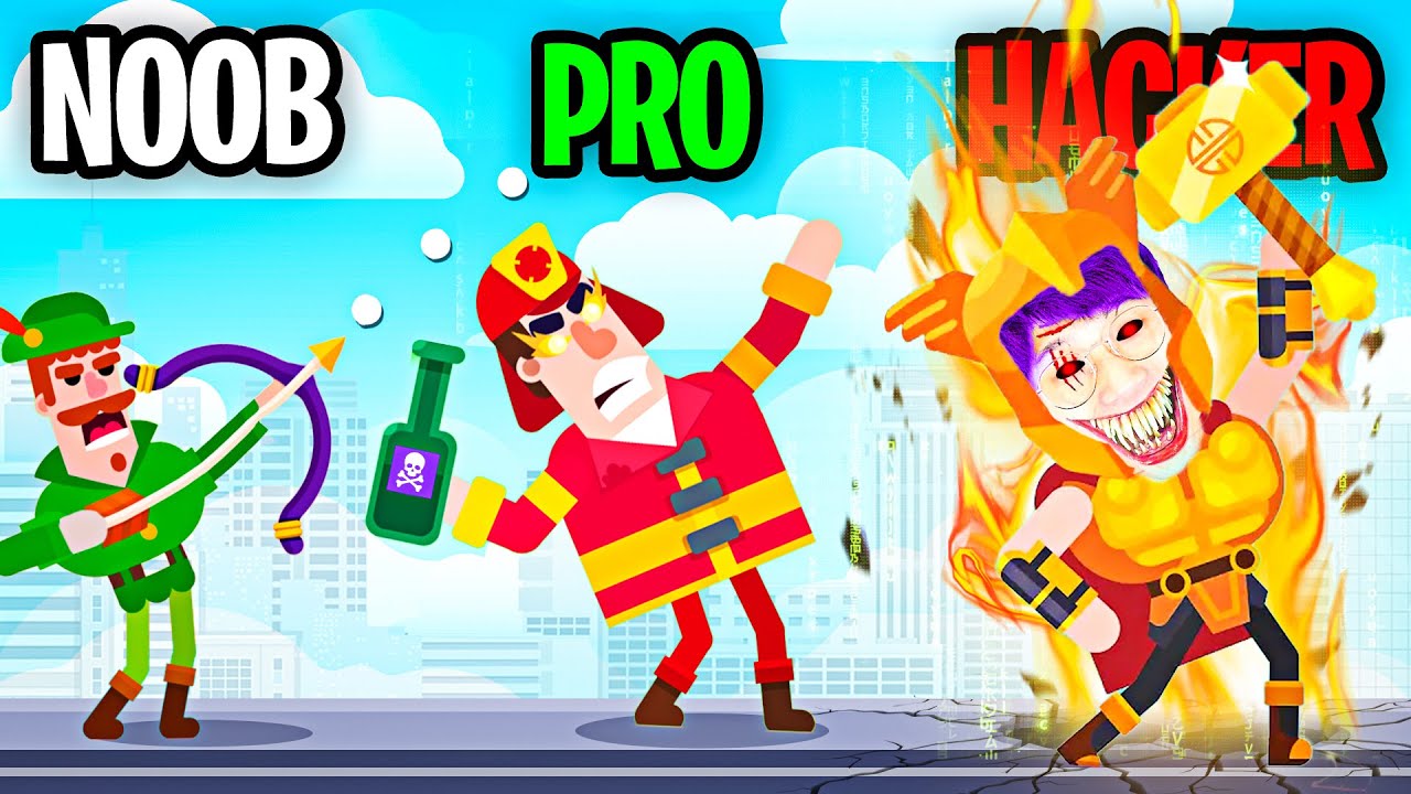 NOOB vs PRO vs HACKER in Bowmasters! 🎯
