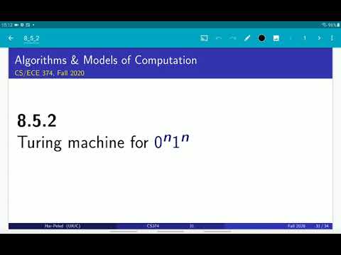 UIUC CS 374 FA 20: 8.5.2. Turing machine of 0^n1^n