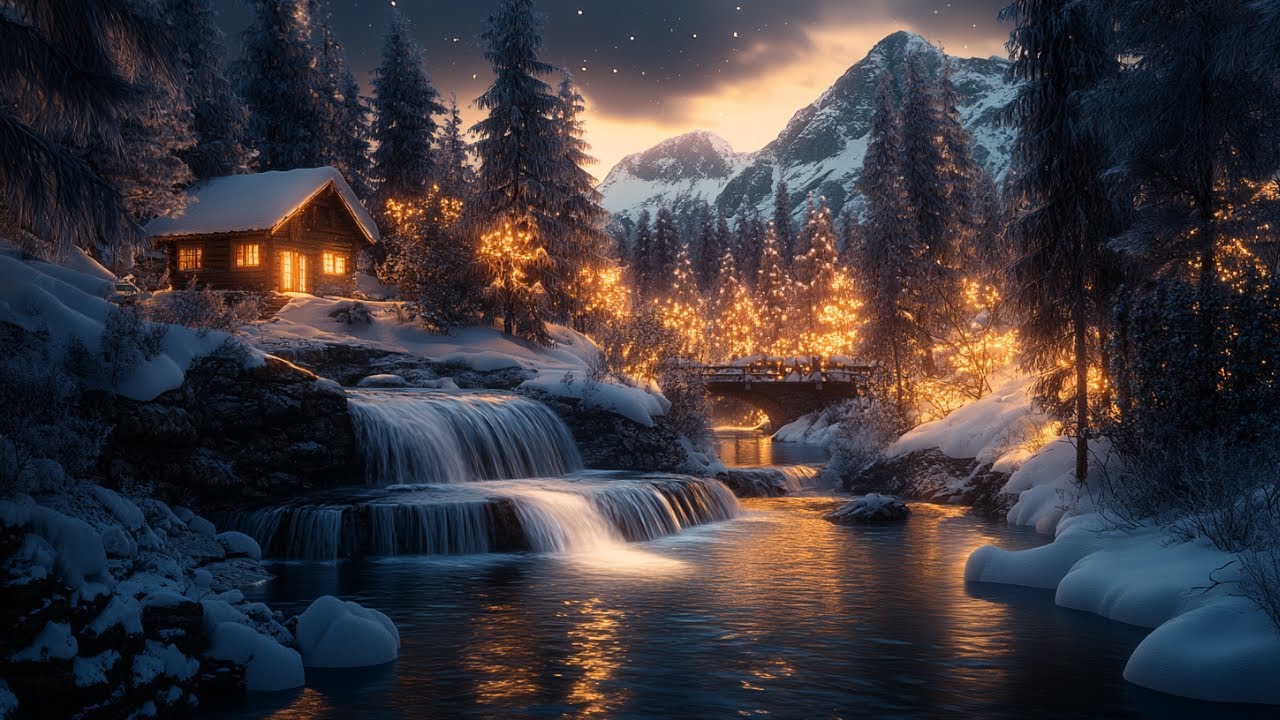 Wintertraum ❄️: 12h Schlafmusik mit Klavier & Wasserfall
