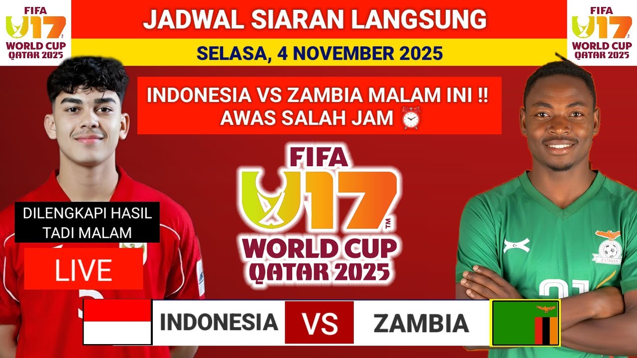 Jadwal Siaran Langsung: Indonesia vs Zambia di Piala Dunia U17 2025