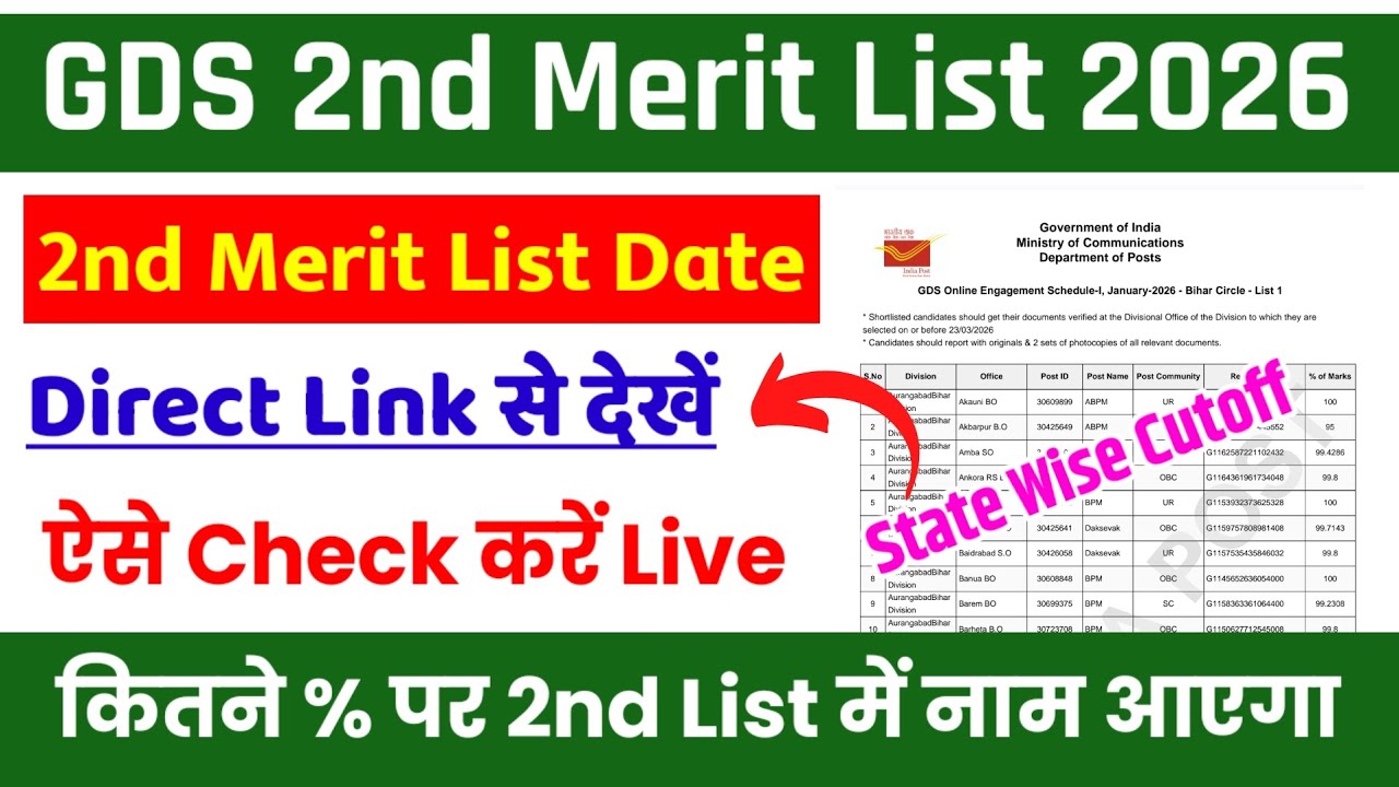 GDS 2nd Merit List 2026 Update 🔴 GDS 2nd Merit List 2026 Kaise Dekhe ? GDS 2nd Merit List 2026 Date