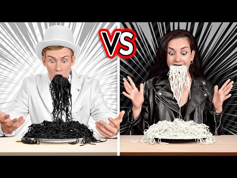 TANTANGAN HITAM VS PUTIH! Makan dan Beli Benda 1 Warna Dalam 24 Jam oleh 123 GO! CHALLENGE