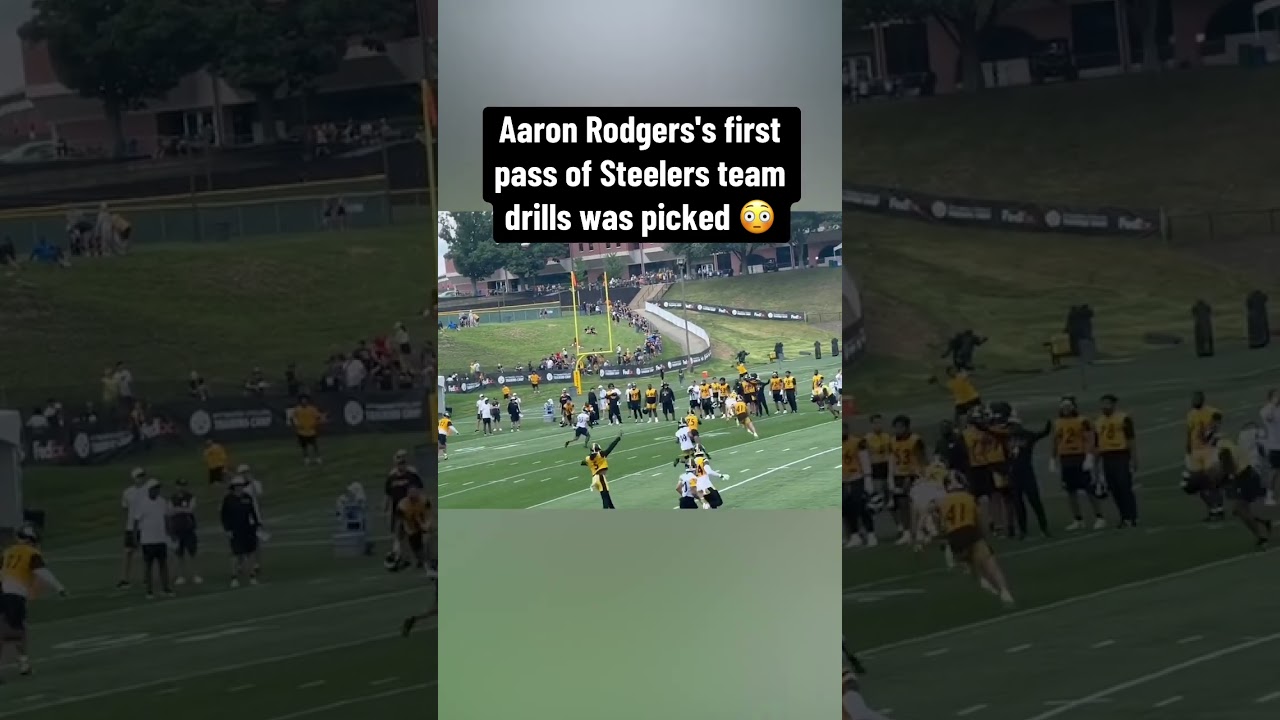 Aaron Rodgers's First Pass in Steelers Team Drills Intercepted