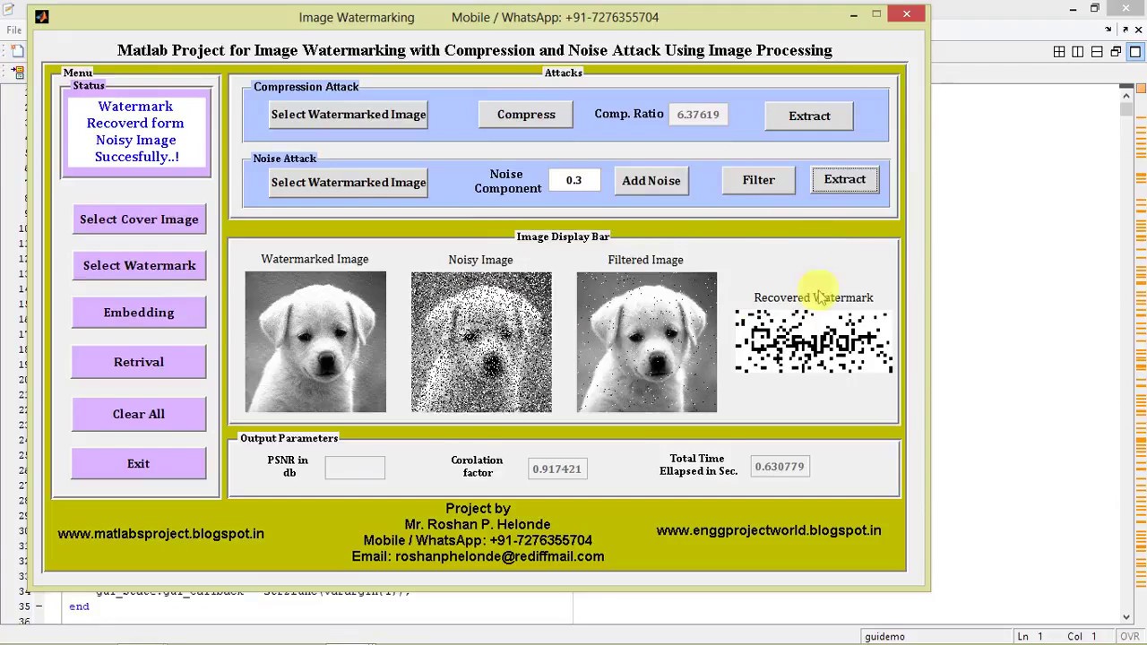 Watermarking with Compression & Noise Attack in MATLAB