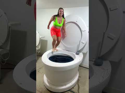 HIGHEST JUMP Slow Motion into Worlds Largest Giant Toilet Black Pool with BIG SPLASH #shorts