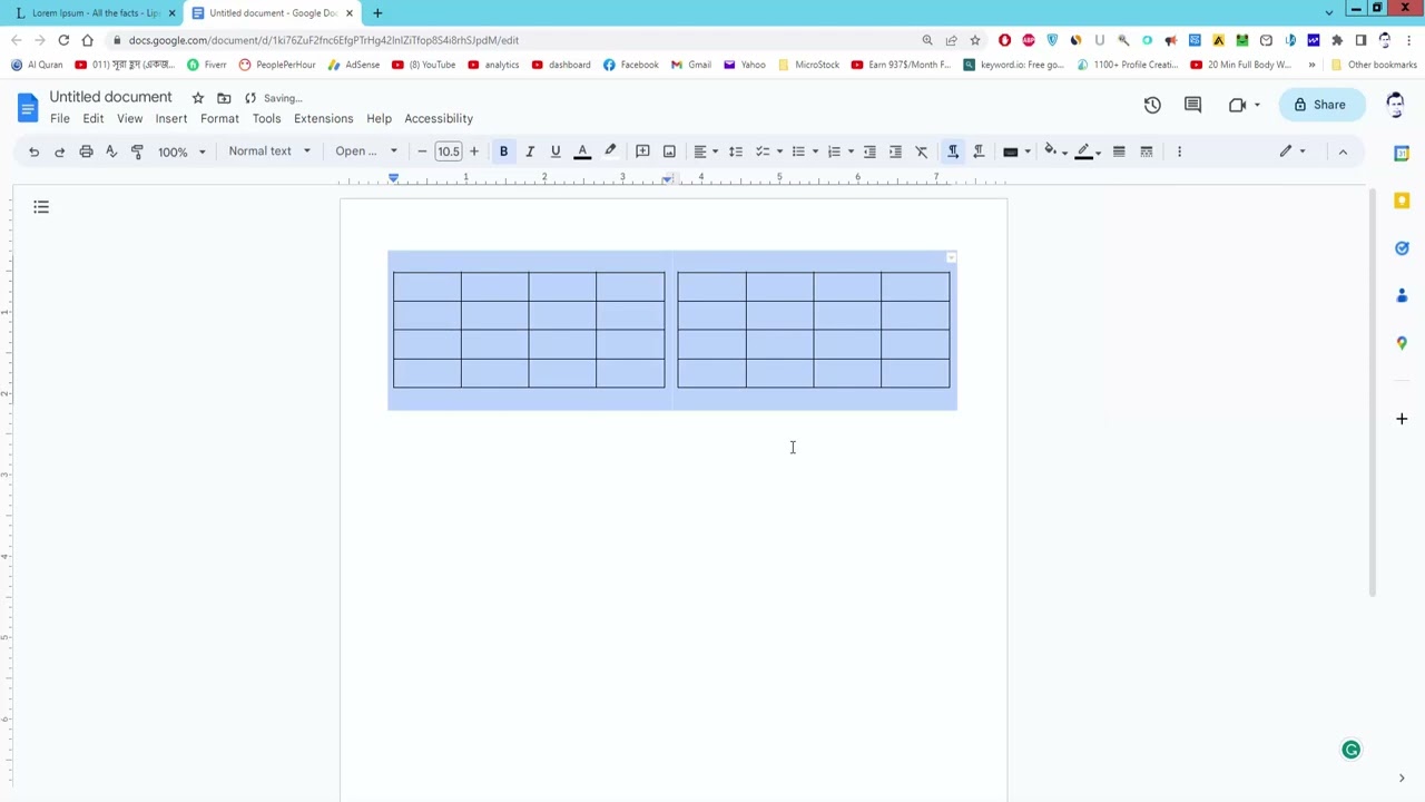 how to put two separate tables side by side in google docs