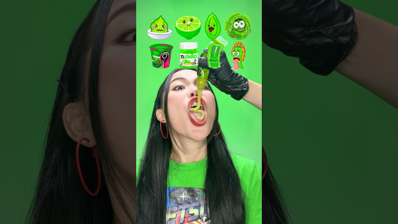 ASMR Mukbang π Eating Random Green Food #shorts #food #asmr #mukbang #challenge #spicyfood