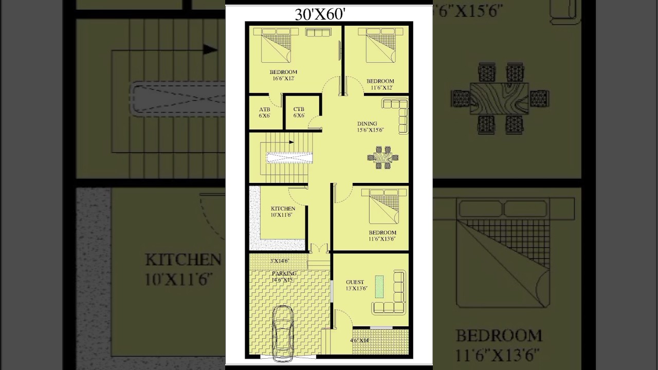 30x60 4BHK House Plan with Ground Floor Layout 🏡