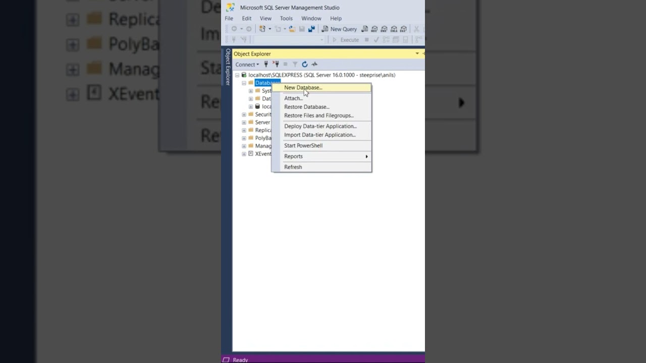 Create a Database in SQL Server Management Studio