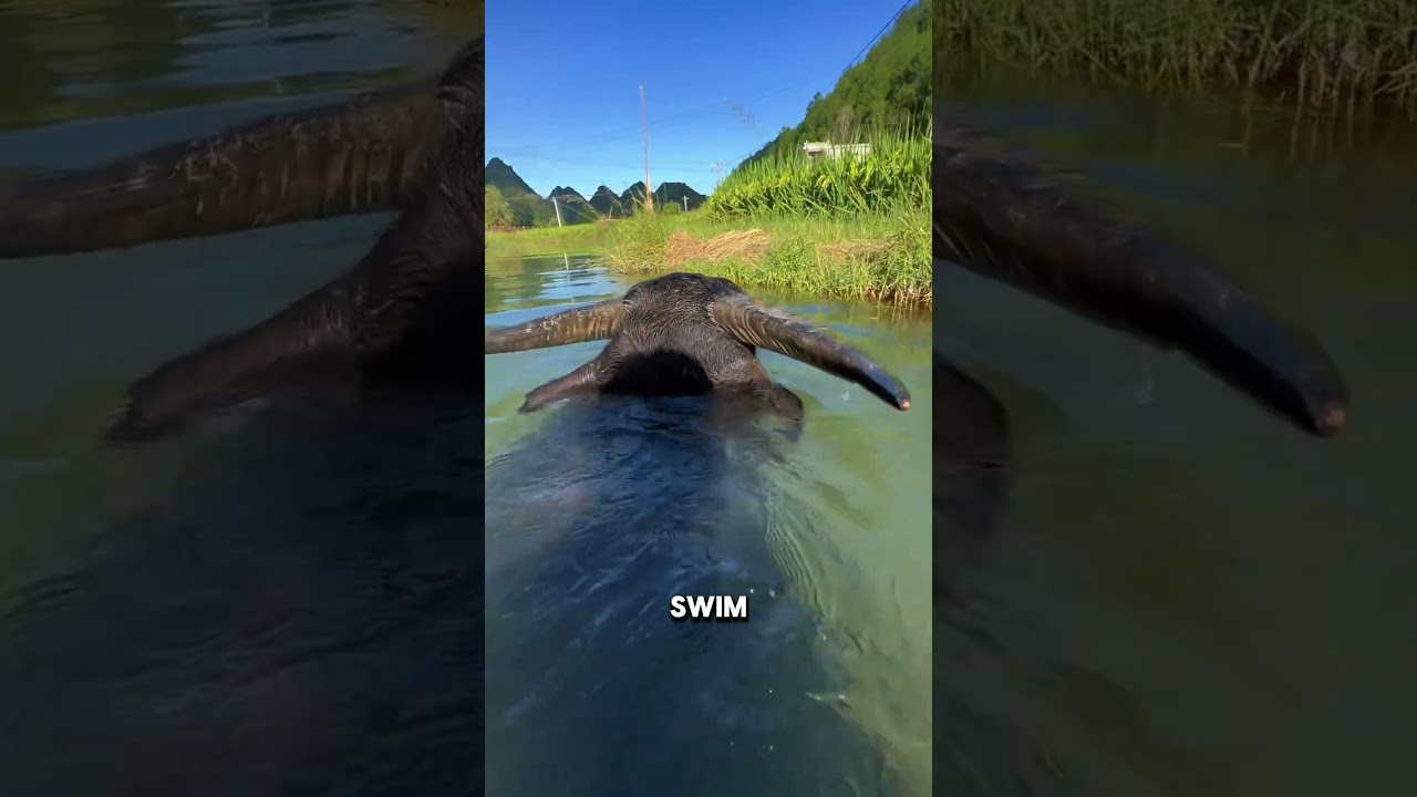 Water Buffalo and Owner Swimming Together π