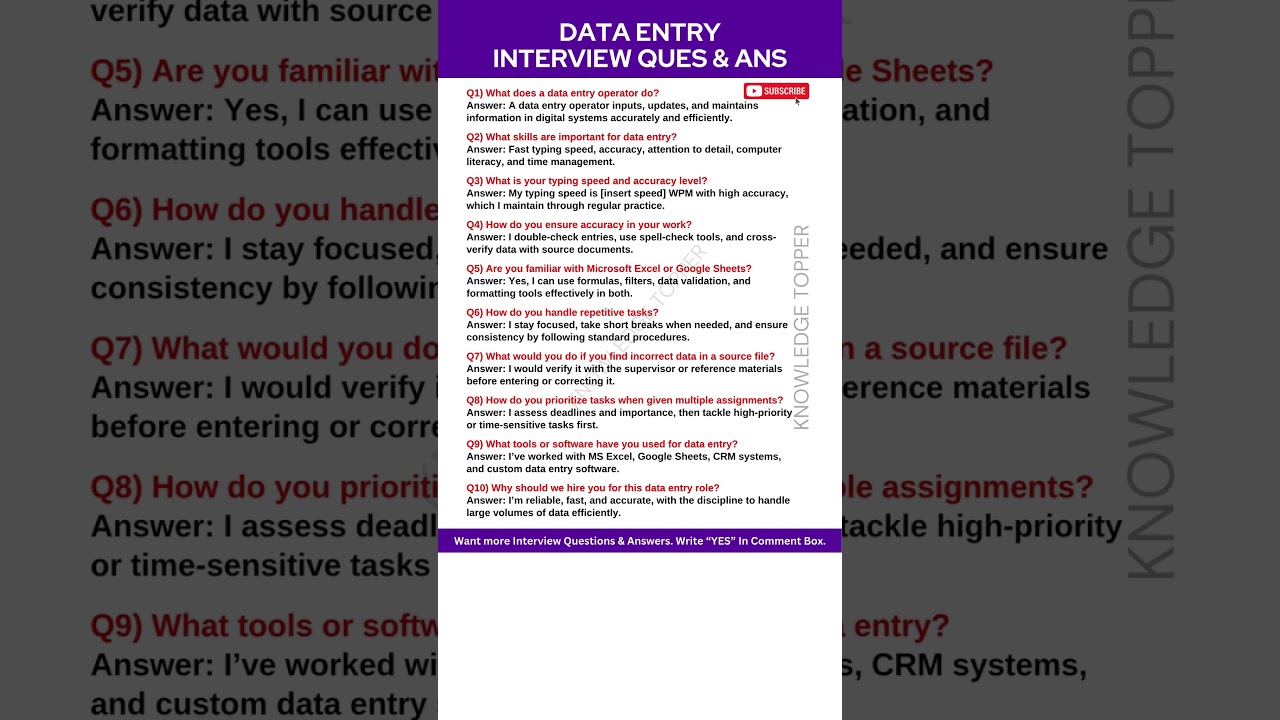 Top 10 Data Entry Interview Questions & Expert Answers for Freshers ๐